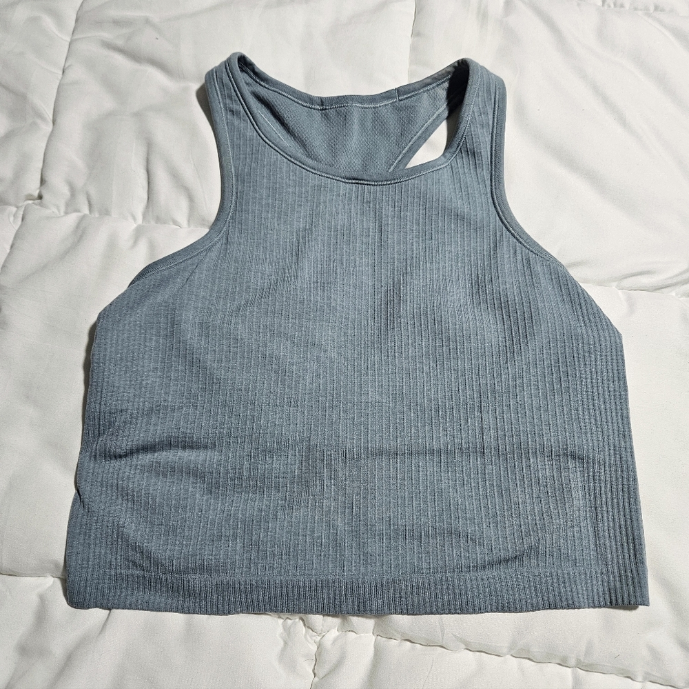 lululemon athletica Ribbed Cropped Tank Top in Dusty Blue